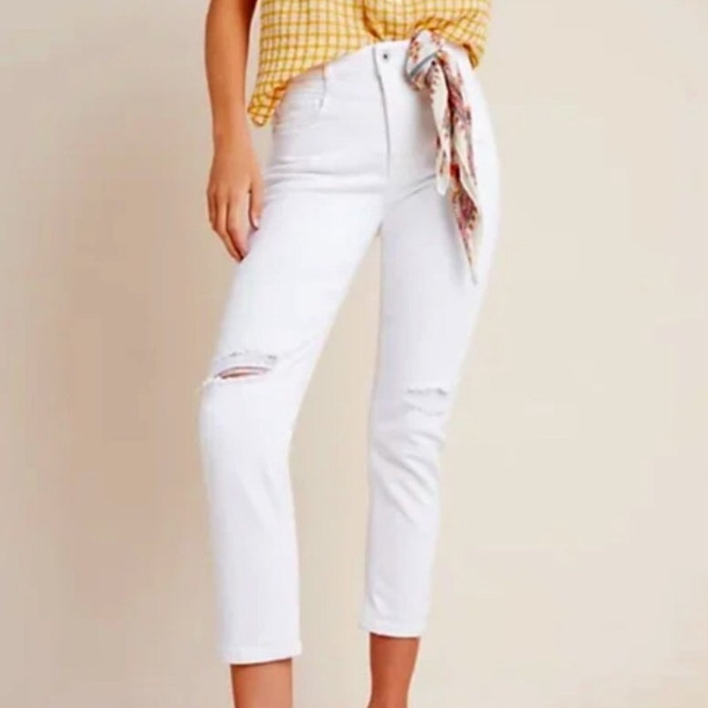 Pilcro And The Letterpress Anthropologie 29 Ivory High-Rise Slim Cropped Jeans